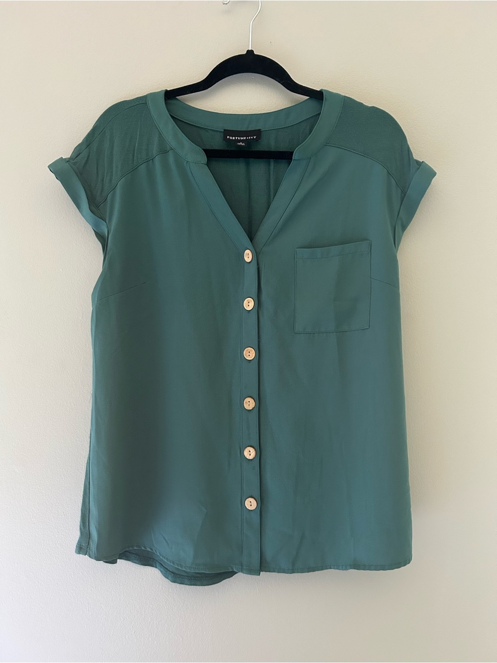 Forest and Ivy Button-Down Short Sleeve Blouse
